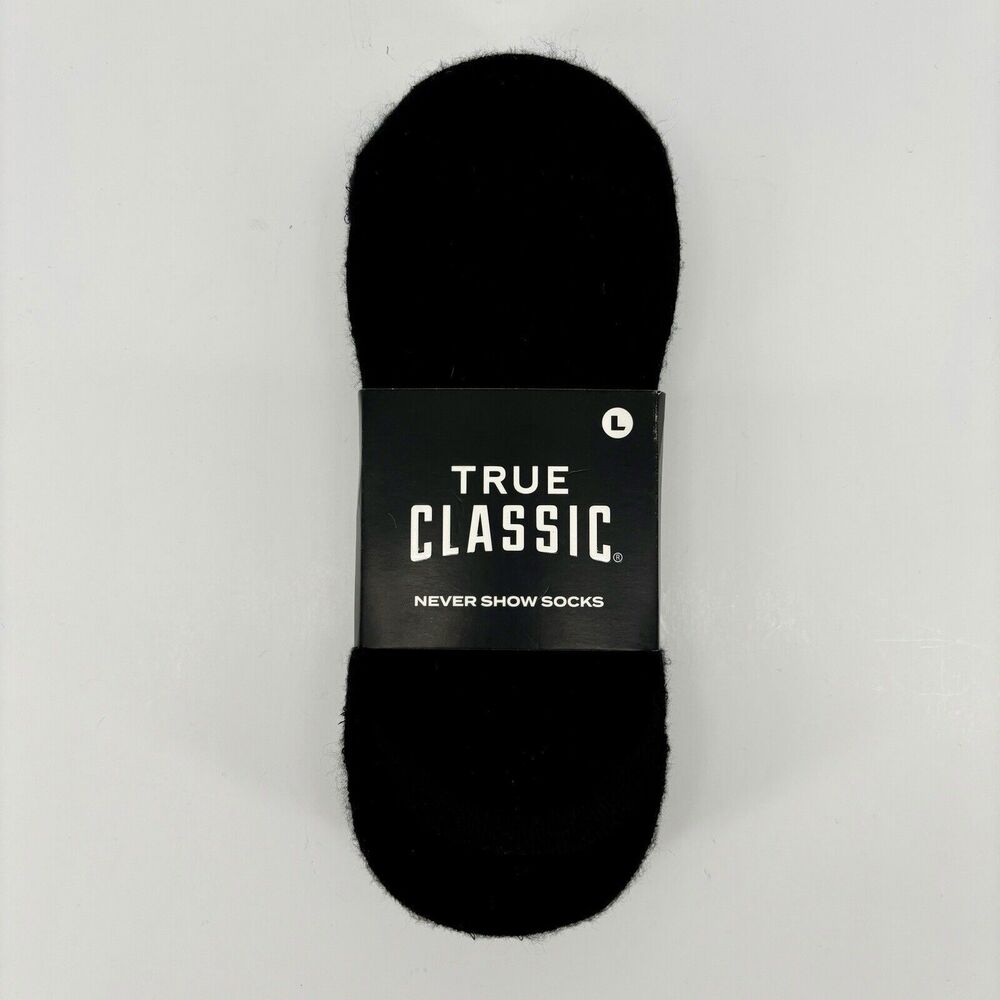 True Classic Black Never Show Socks Men's Large 3 Pairs Soft Premium No Show NWT